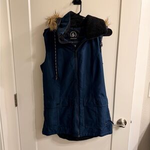 Volcom Navy Vest with Faux Fur Hood